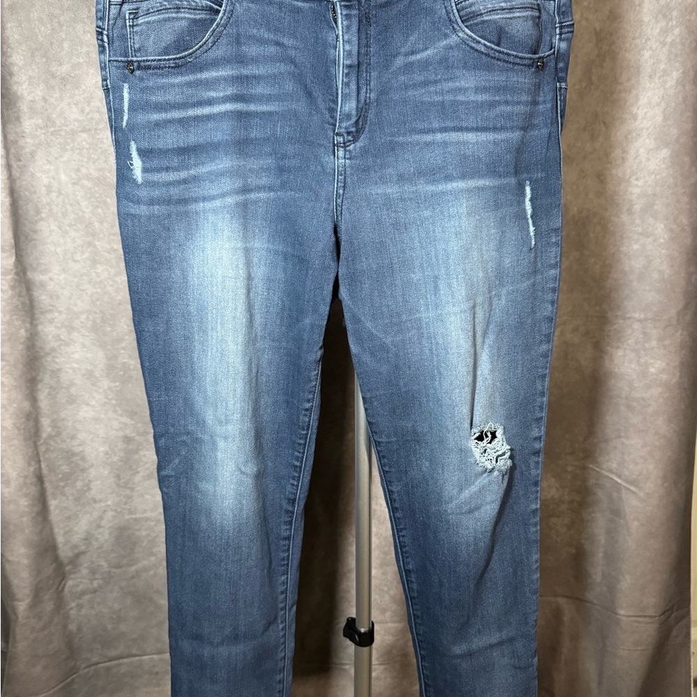 Democracy Blue Distressed Ankle Jeans